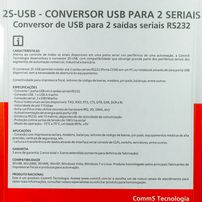 Conversor USB para 2 Saídas Seriais RS232 Comm5 2S-USB - 1072