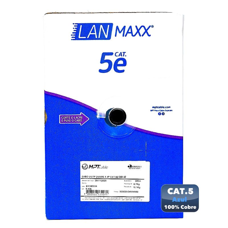 Cabo de Rede Cat5e MPT Azul, 1 Metro