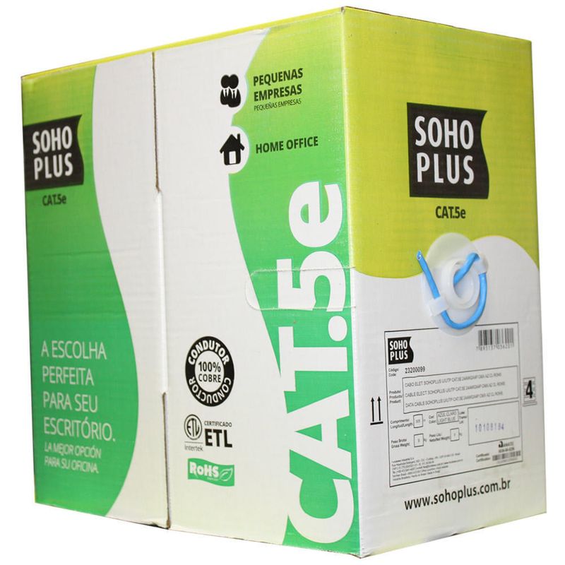 Cabo de rede sohoplus cat.5e azul