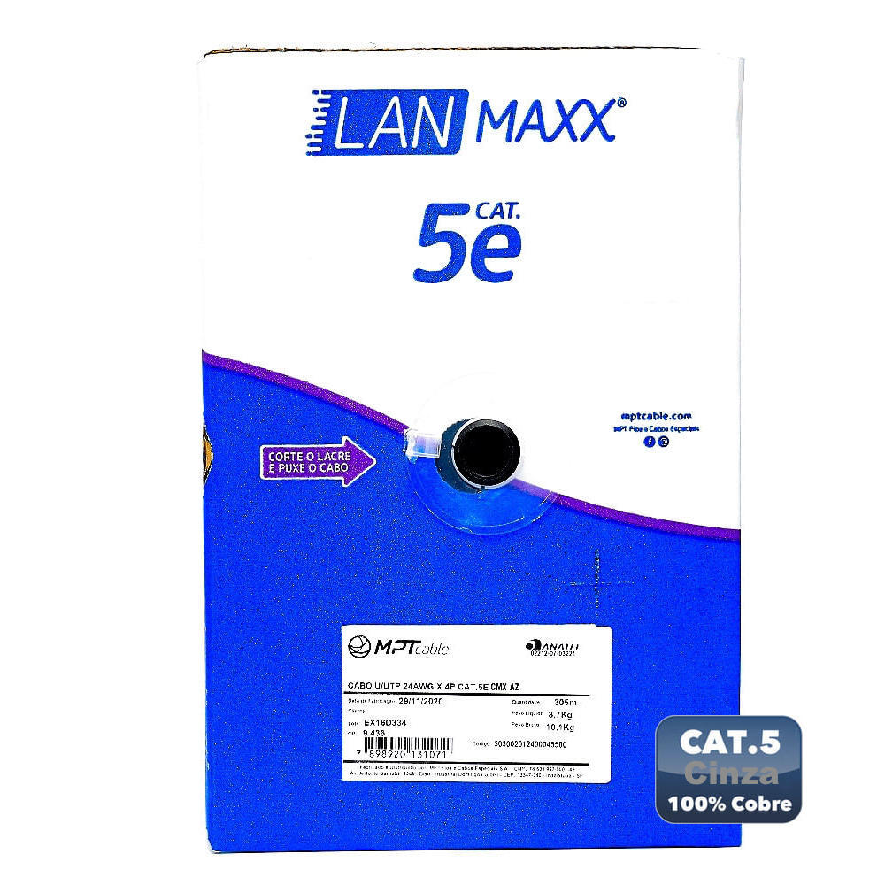 Cabo de Rede CAT5E Cinza MPT - Central Cabos