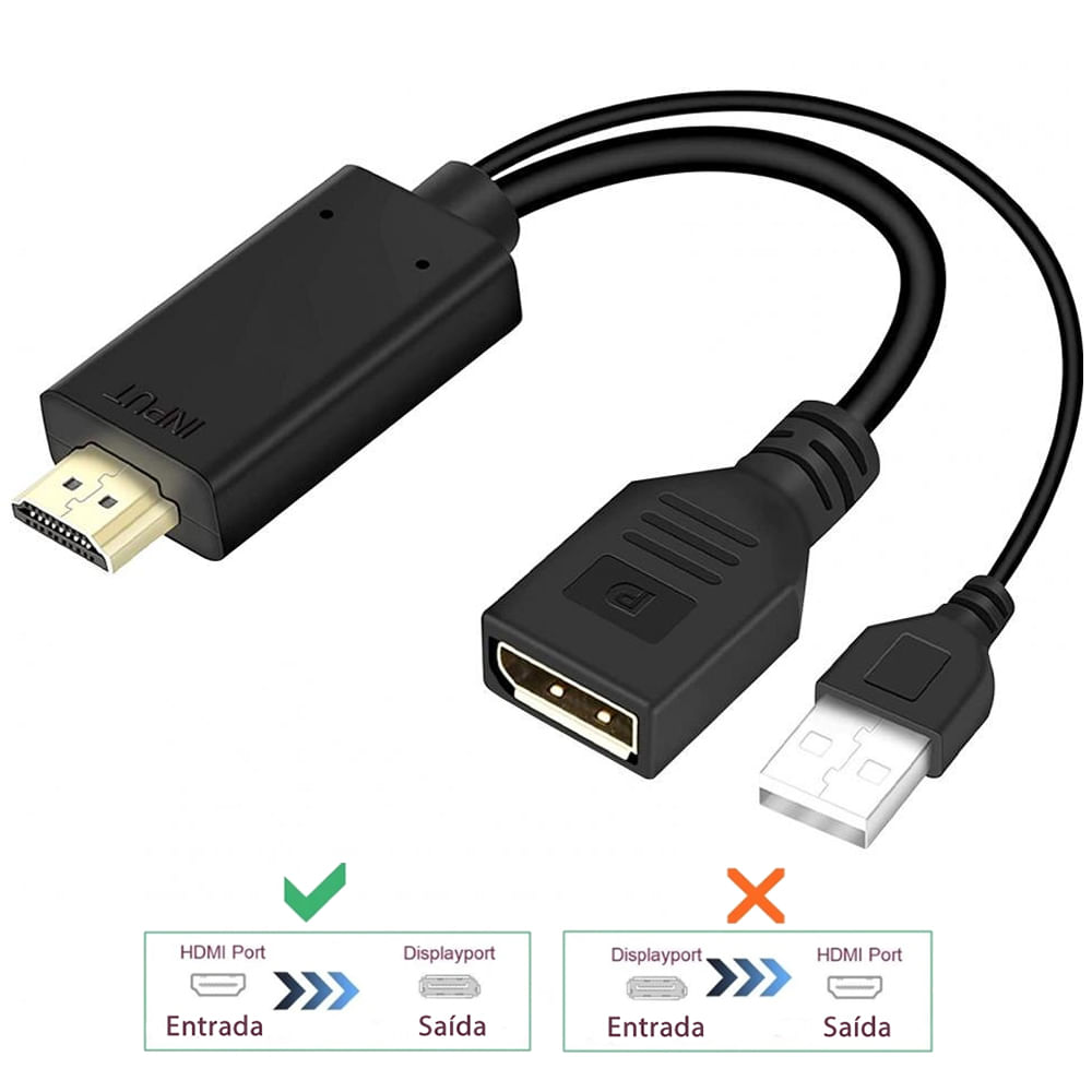 Adaptador HDMI para Displayport Femea