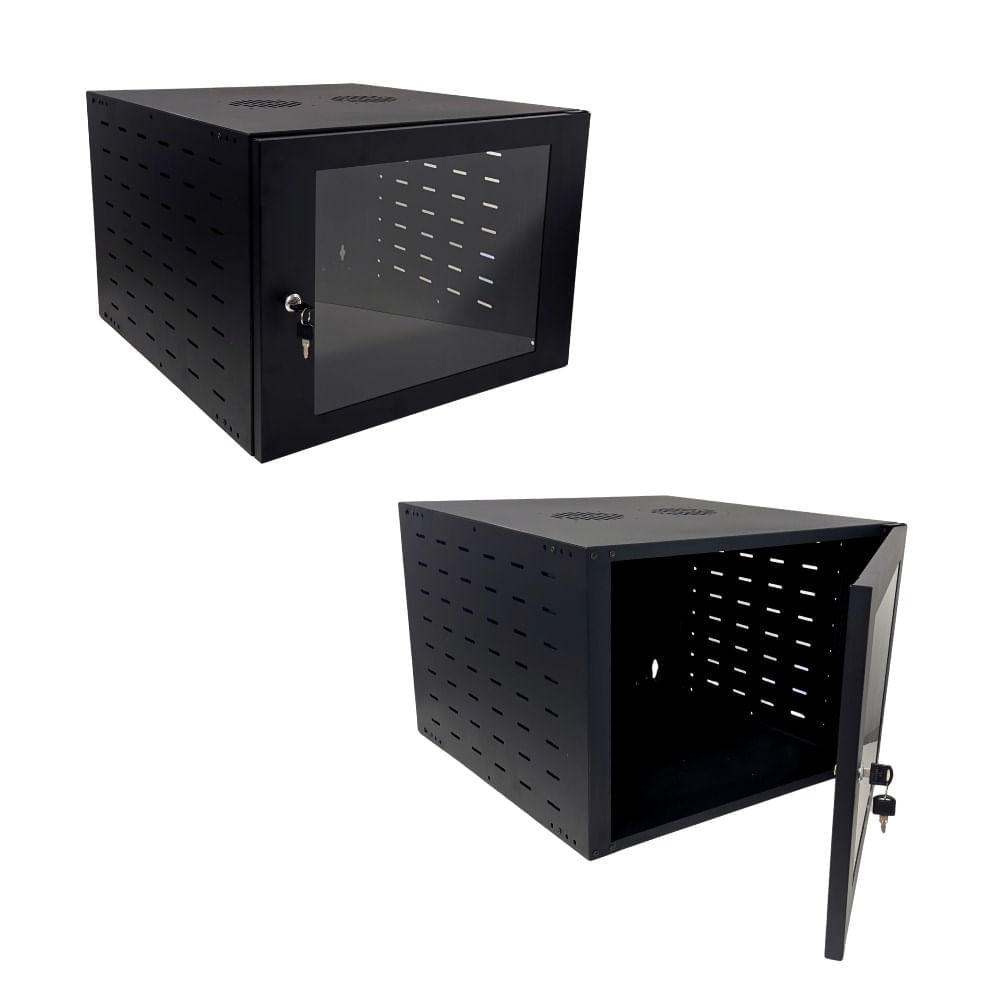 Mini rack parede 8us x 470 preto - start - Central Cabos