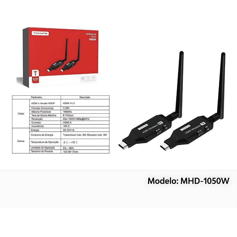 Transmissor hdmi sem fio 50 metros mhd-1050w - Central Cabos