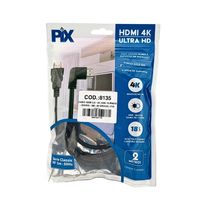 Cabo HDMI 2.0 4K 2 Metros com Conector 90 Graus – PIX Série Classic, 18Gbps, 30AWG ( 018-3322 ) - 8135