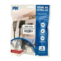 Cabo HDMI 2.0 4K HDR 5 Metros 90 Graus PIX – Conectores Gold 24k, 30AWG, Série Classic ( 018-3325 ) - 8136