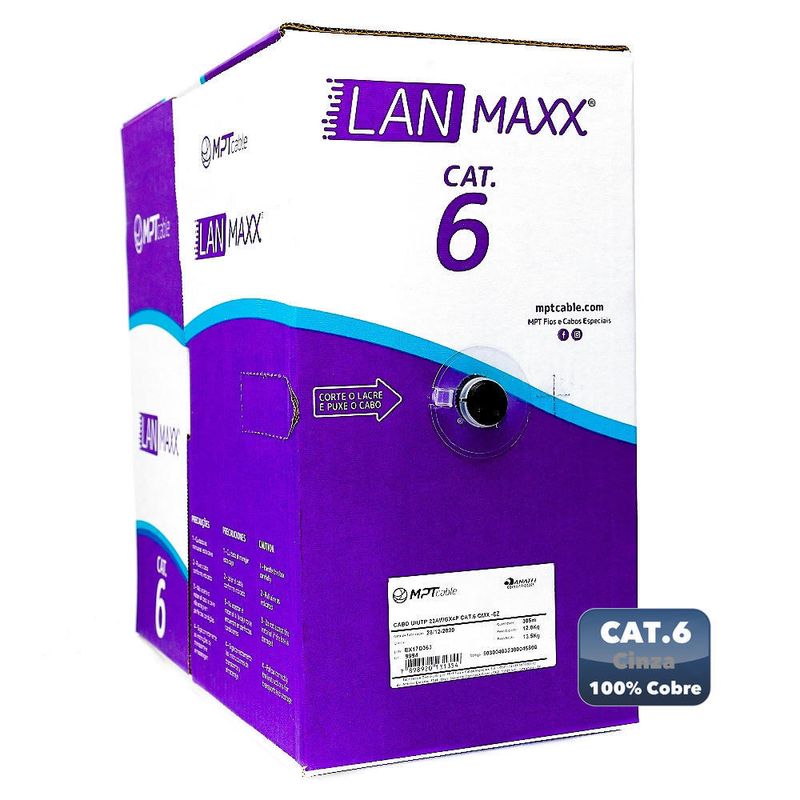 Cabo de rede cat6 u/utp 23awgx4p cmx cinza