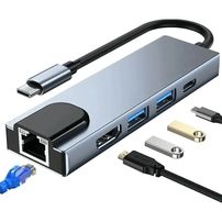 Hub USB-C 5 em 1 Tomate MTV-620 – HDMI 4K@30Hz, RJ45 Gigabit, 2× USB 3.0, PD 100W | Corpo em Alumínio - 8232