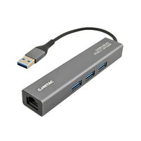 Hub USB 3 Portas USB 3.2 Gen 1 + 1 LAN Gigabit - COMTAC Linha Aluminium - Adaptador USB Combo - 8289