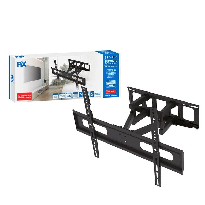 Suporte tv tri-articulado - 32 a 85 ( reforcado duplo ) - preto - px-36 079-0049