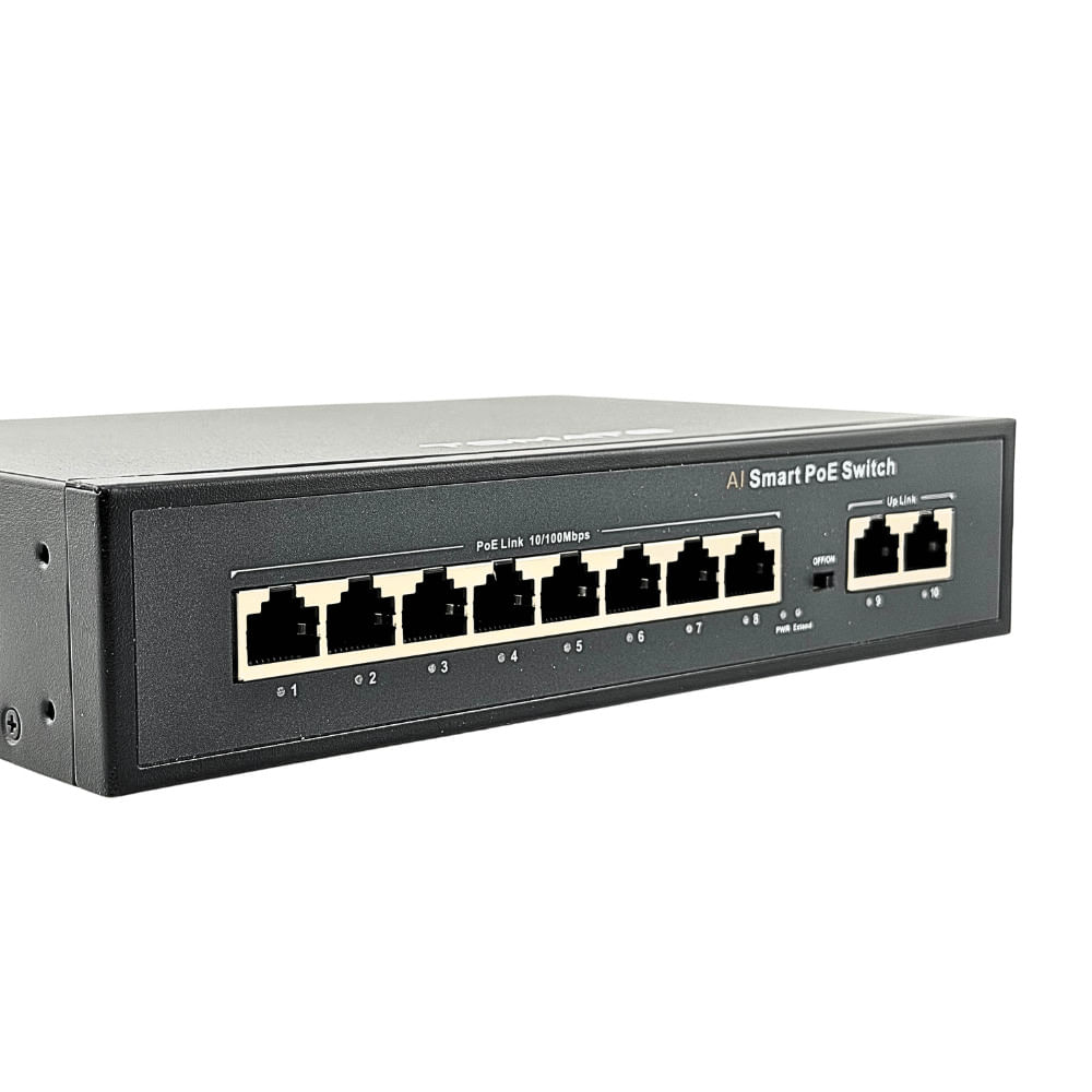 Switch 10 portas (8 PoE) 10/100 - Tomate MTV-745 - PoE 96 W, modos