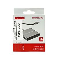 Adaptador USB-C 3 em 1 - HDMI + USB 3.0 + Tipo-C (PD 87W) 4K - Tomate MTV-727 - 8414