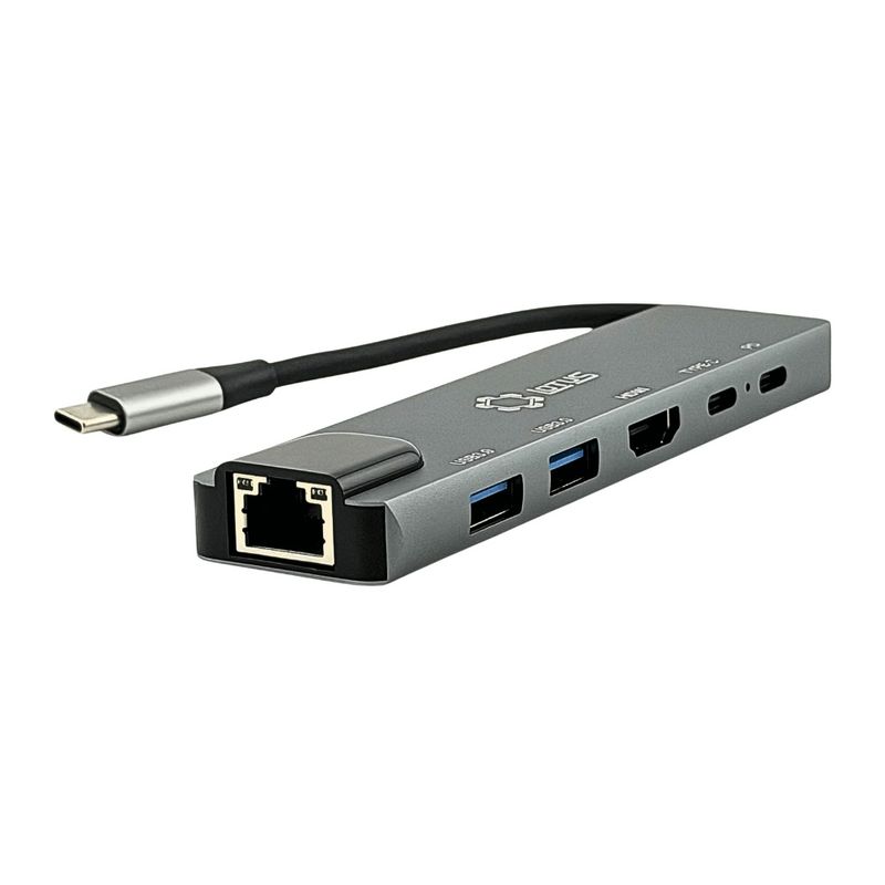 Adaptador tipo c 6 em 1 - hdmi / rede giga / usb 3.0 / usb 2.0 / 2 portas pd 87w - lt-g601