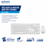 Teclado + Mouse Sem Fio - BK-S1000K - Combo 2,4 GHz com Receptor Nano USB - 8267