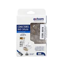 Conector RJ45 Macho 8P8C Cat6/Cat6A para Cabo 23 AWG com 100 Unidades Exbom CONT-RJ45C6P100 - 8519