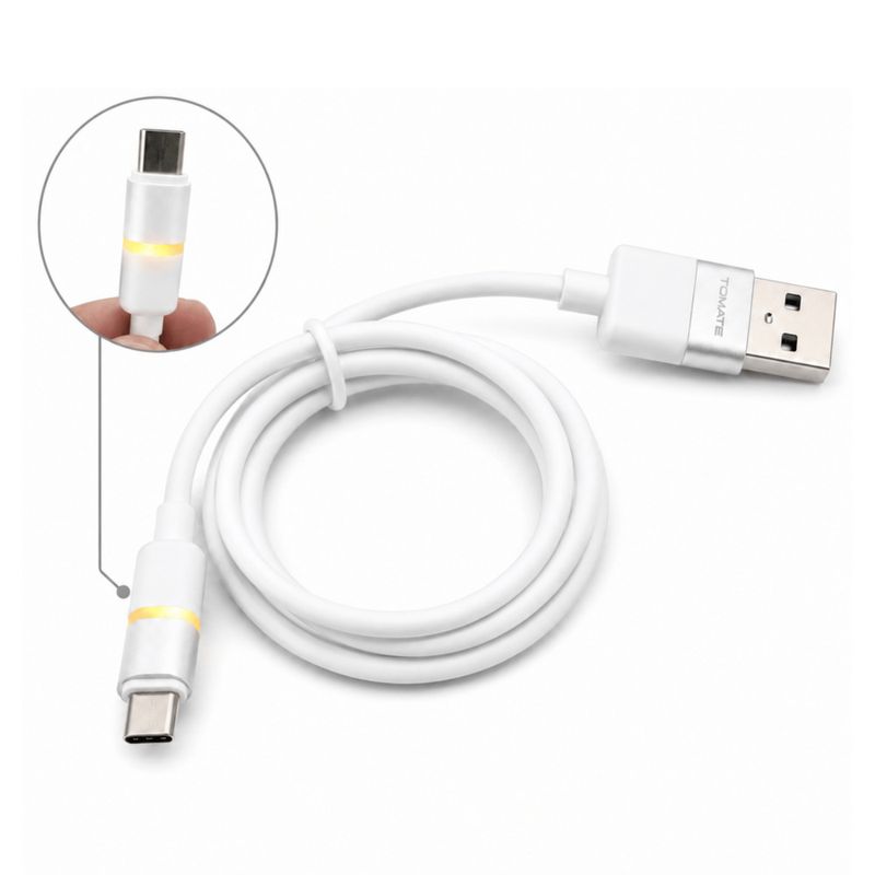 Cabo usb para tipo c 1,00 metro 5v 2.4a 18w turbo branco tc-221ac