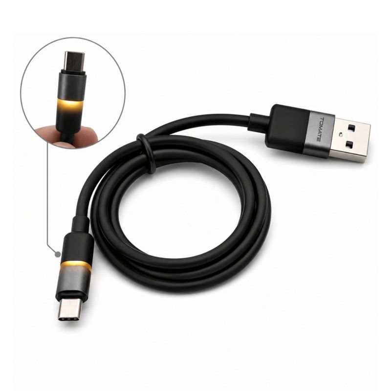 Cabo usb para tipo c 1,00 metro 5v 2.4a 18w turbo preto tc-221ac