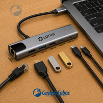 Adaptador Hub Type-C 6 em 1 — HDMI 4K / Rede Giga / USB 3.0 / USB 2.0 / 2x USB-C PD 87W - 8418