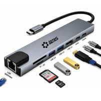 Hub USB-C 8 em 1 HDMI 4K RJ45 Gigabit USB 3.0 SD TF PD 87W LT-TP801 - 8552