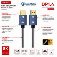 Cabo DisplayPort 1.4 8K 3 Metros Tomate MCB-8003 - 8573