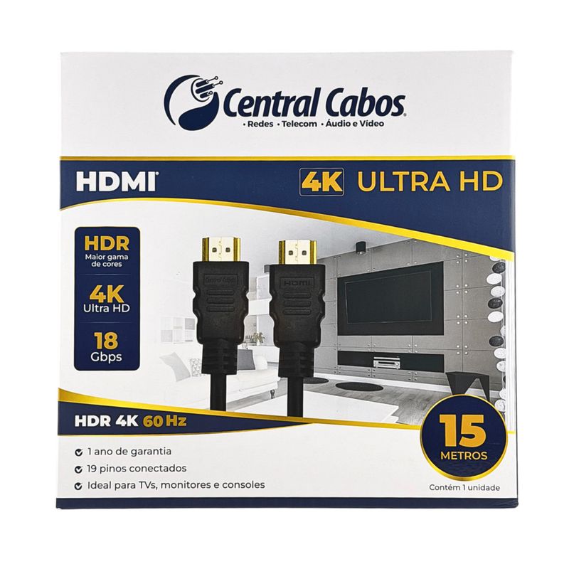 Cabo hdmi 2.0 - 4k hdr 19p - 26awg - 15m